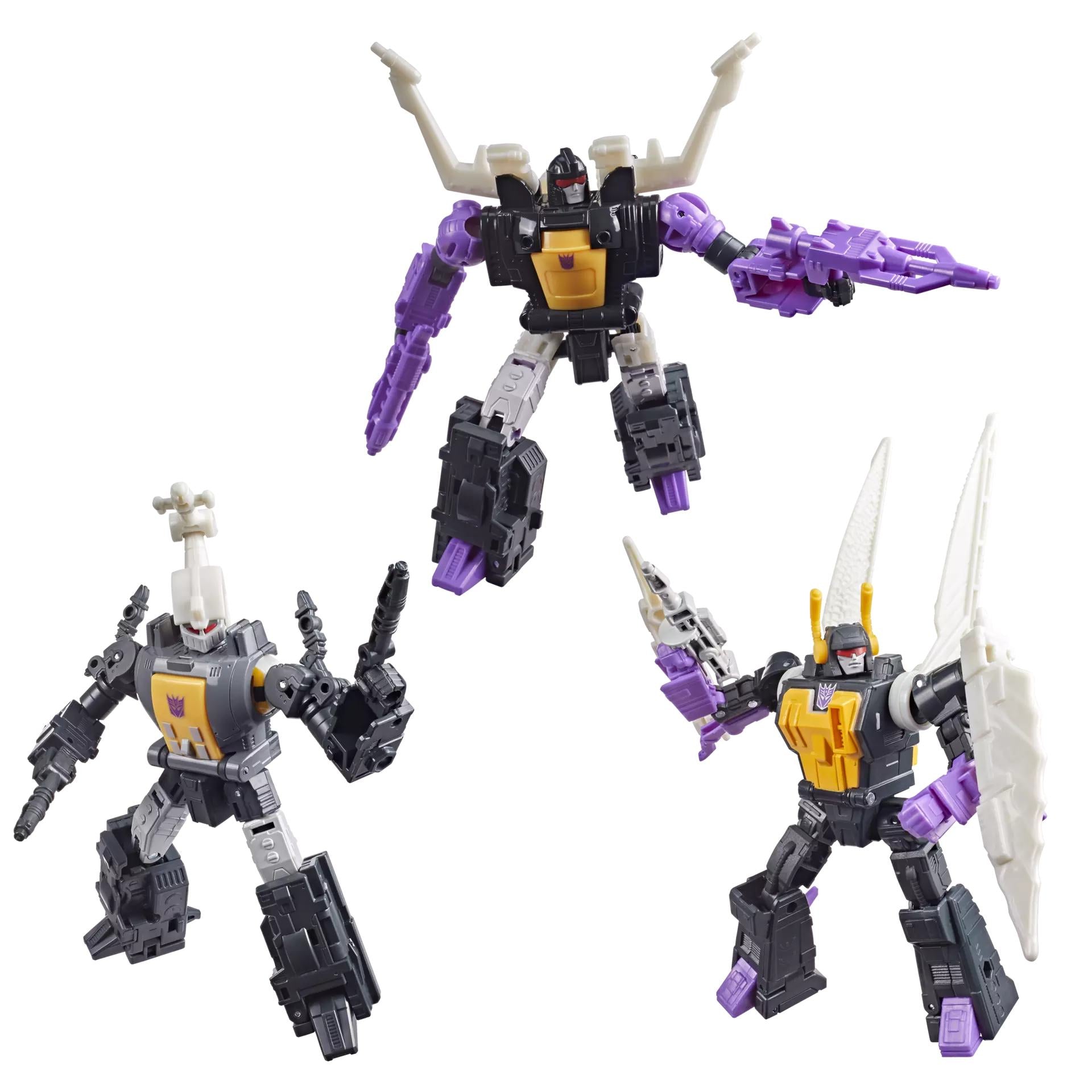 TRANSFORMERS THE MOVIE MTMTE INSECTICONS BOMBSHELL SHRAPNEL AND KICKBACK ACTION FIGURES