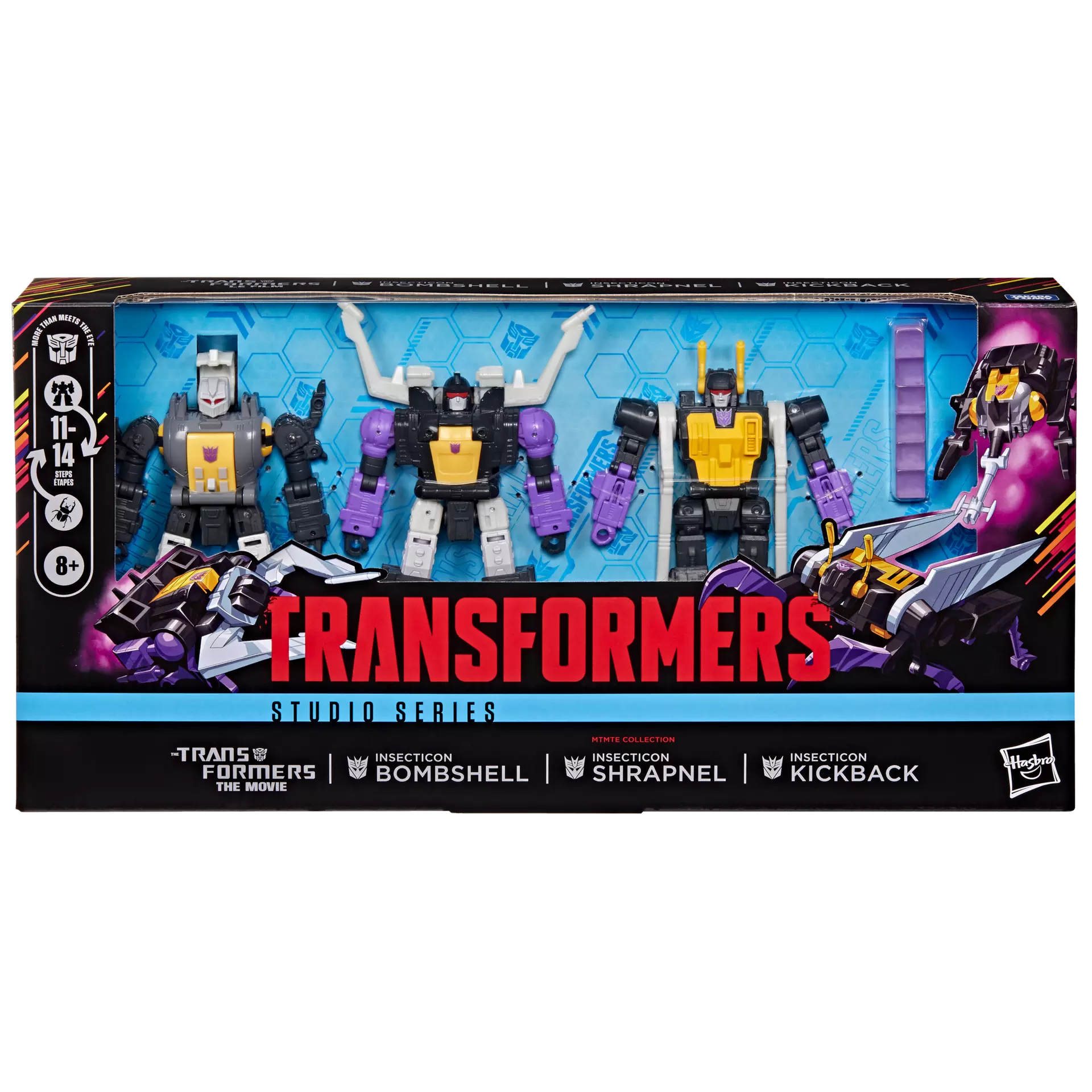 TRANSFORMERS THE MOVIE MTMTE INSECTICONS BOMBSHELL SHRAPNEL AND KICKBACK ACTION FIGURES