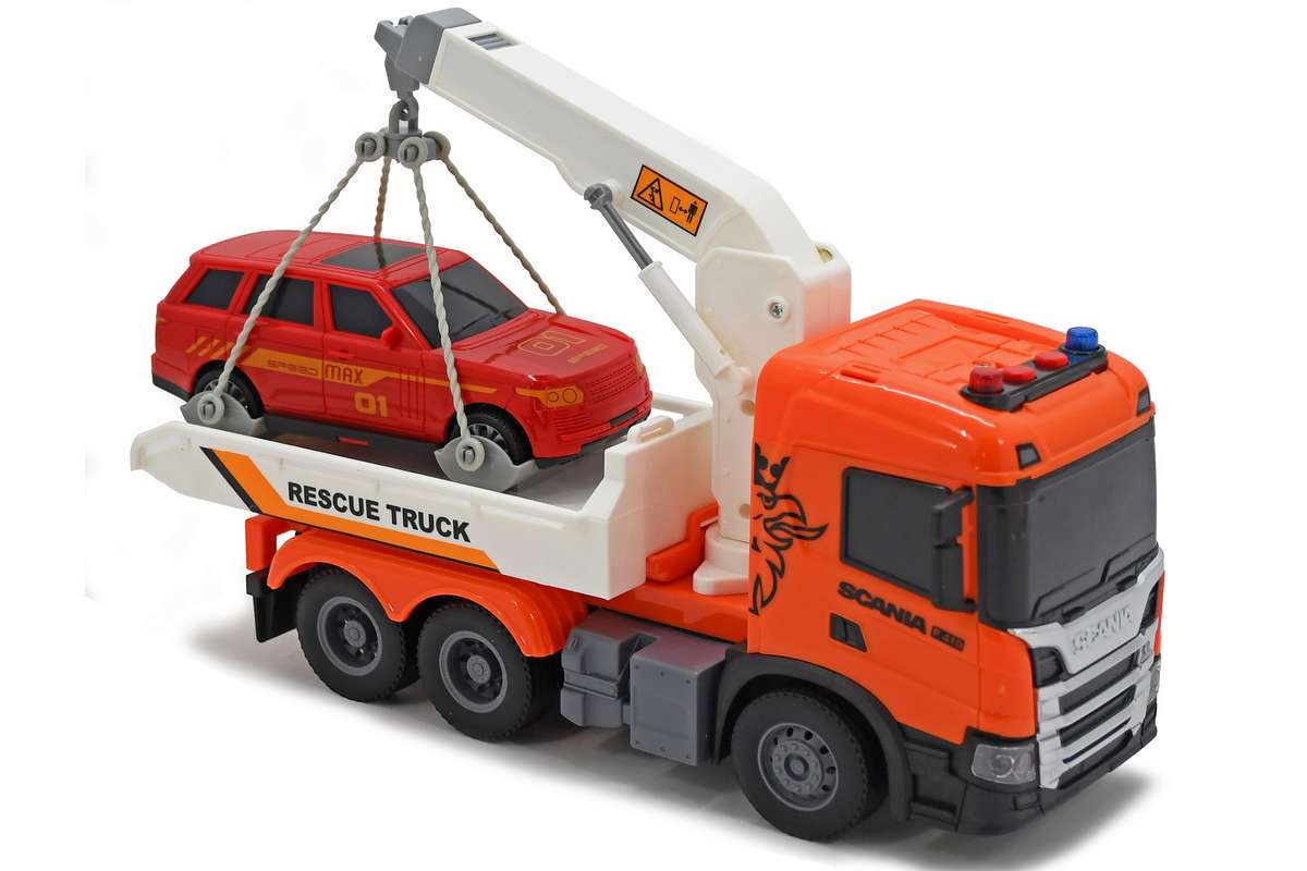 SCANIA lastbil m/kran på lad, lys & lyd 25x10x15cm