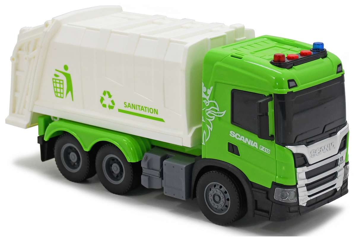 SCANIA skraldebil med lys og lyd, 28x10x13cm