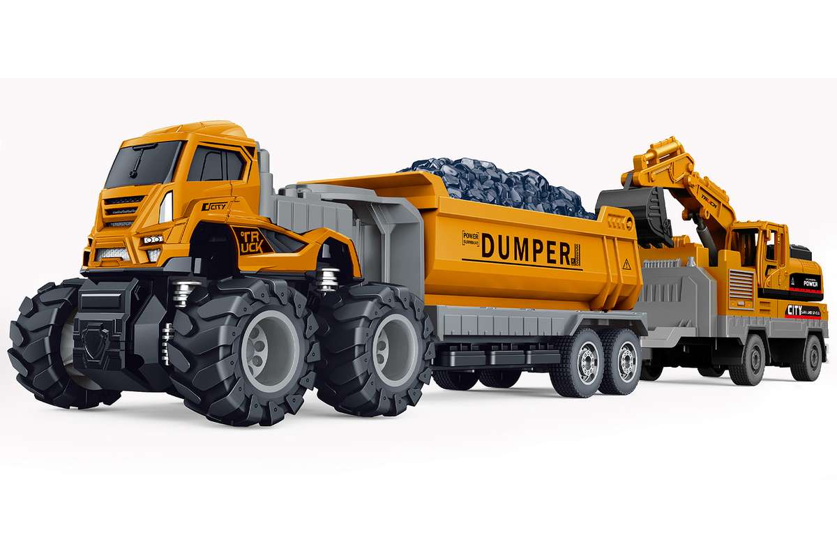Die-cast dumper w/hangers, excavator & friction