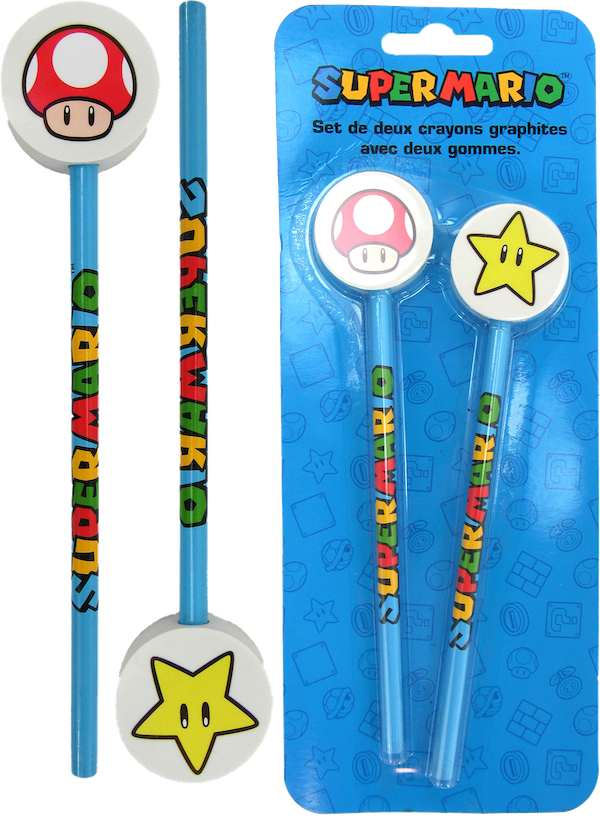 SUPER MARIO - Set of 2 Pencils with Eraser