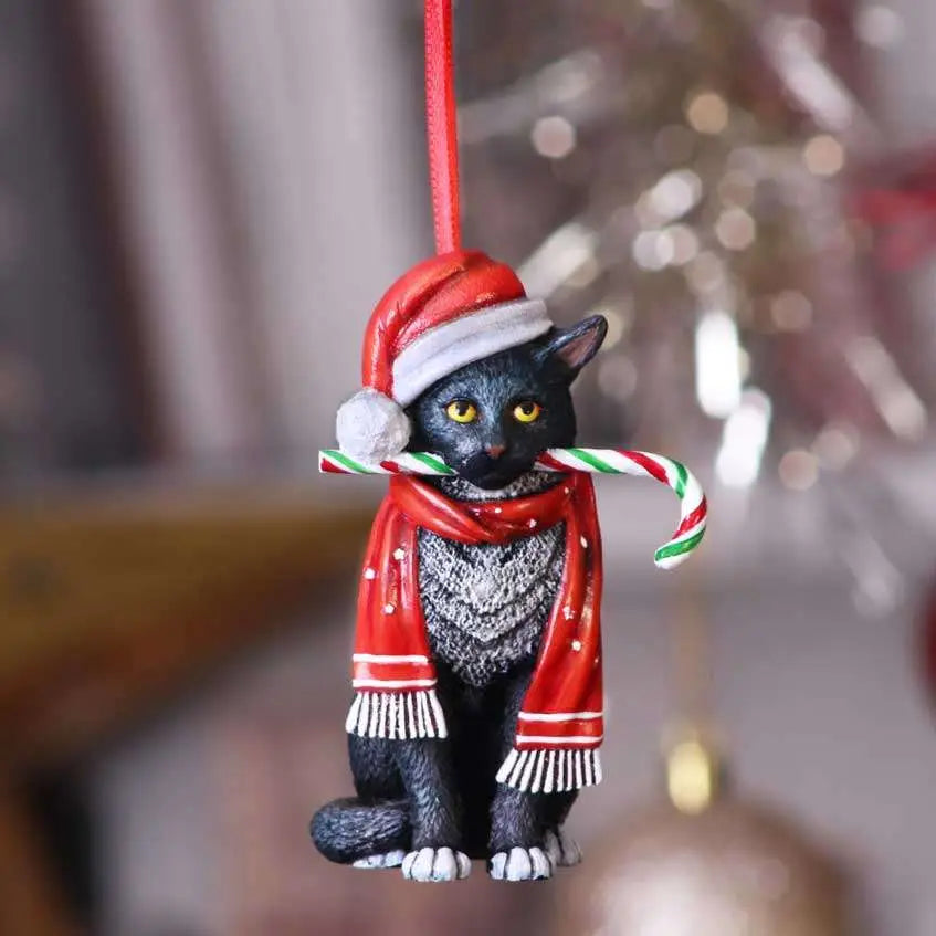 CAT CANDY CANE HANGING ORNAMENT
