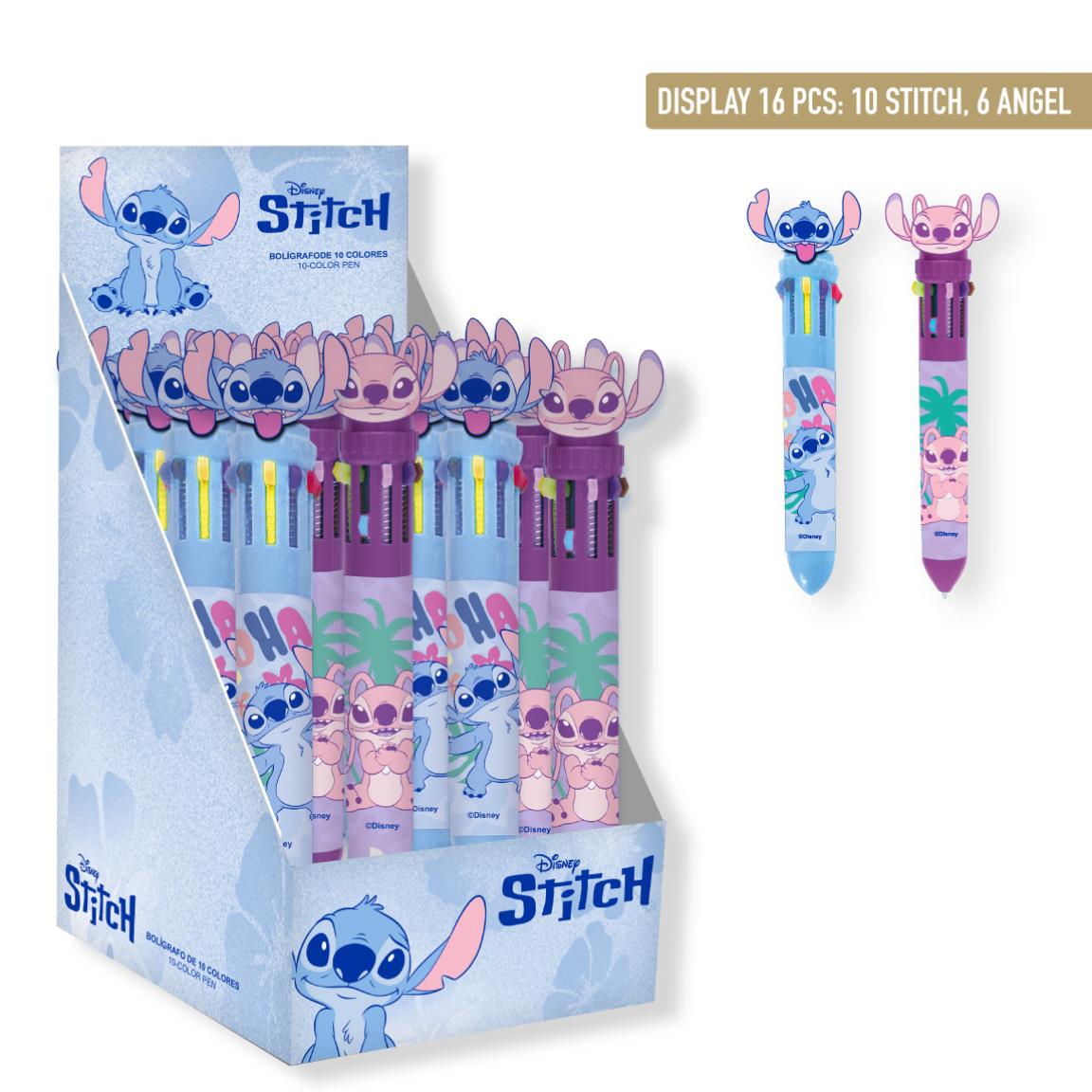 STITCH & ANGEL - Display de 16 Ball-Pen with 10 changing colors