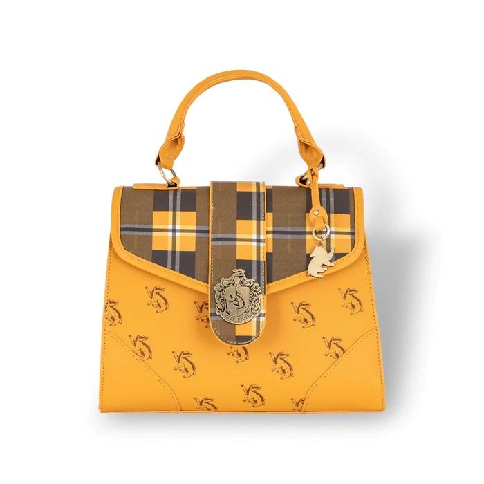 HARRY POTTER - Hufflepuff - Luxury Plaid Top Handbag + Charms 29x22cm