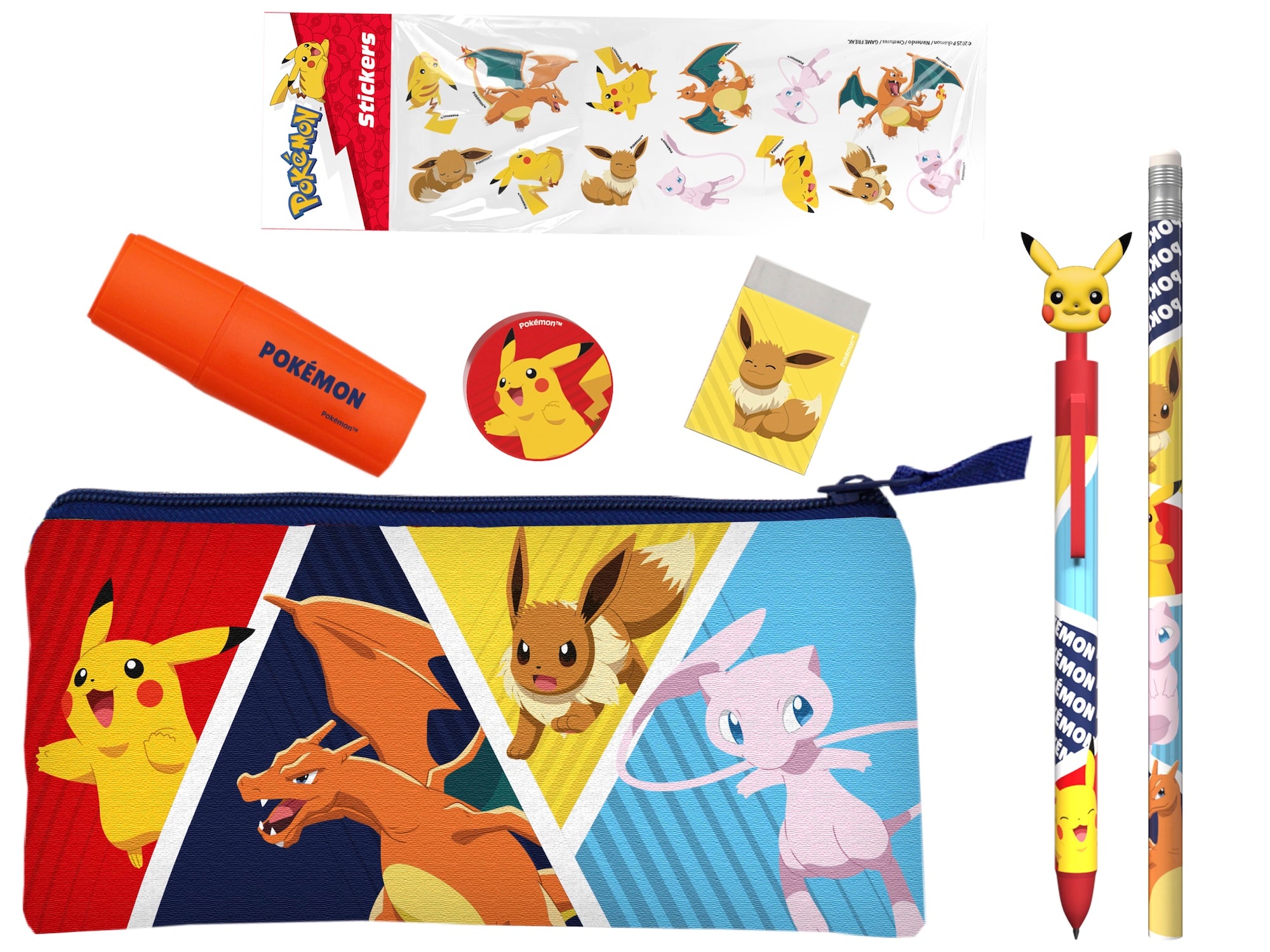 POKEMON - Stationery Set with Triple Pencil Case & Stickers - 7pc
