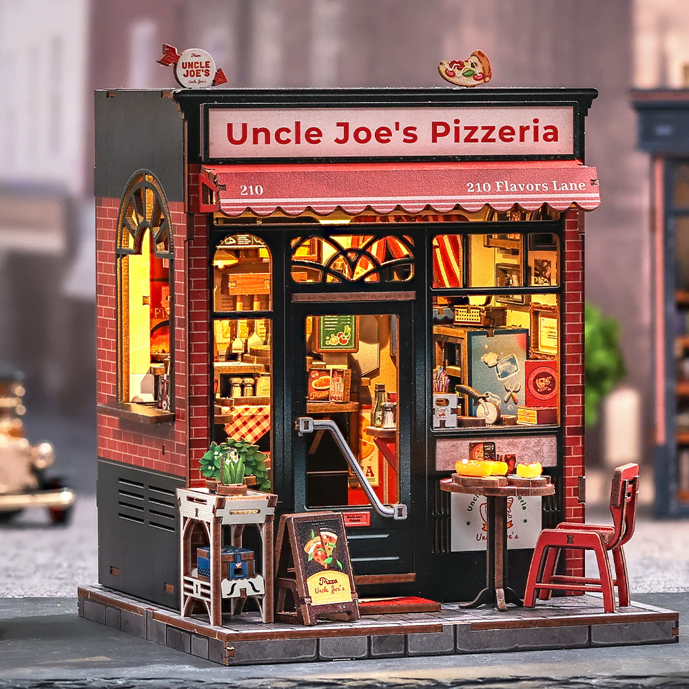 MINIATURE HOUSE - DIY- Uncle Joe's Pizzeria - 236pc + LED Light
