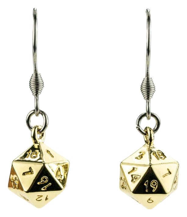 Lair Wear Dice Earrings D20 Gold Metal