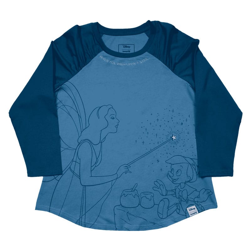 Pinocchio by Loungefly Tee T-Shirt Unisex Blue Fairy Shirred Raglan Size XXL