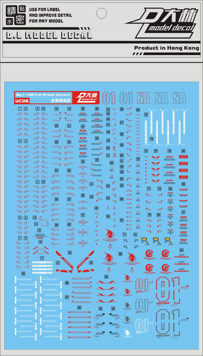 D.L Model Decal - UC06 - MG RX-0 Full Armor Unicorn Gundam Ver. Ka 1/100