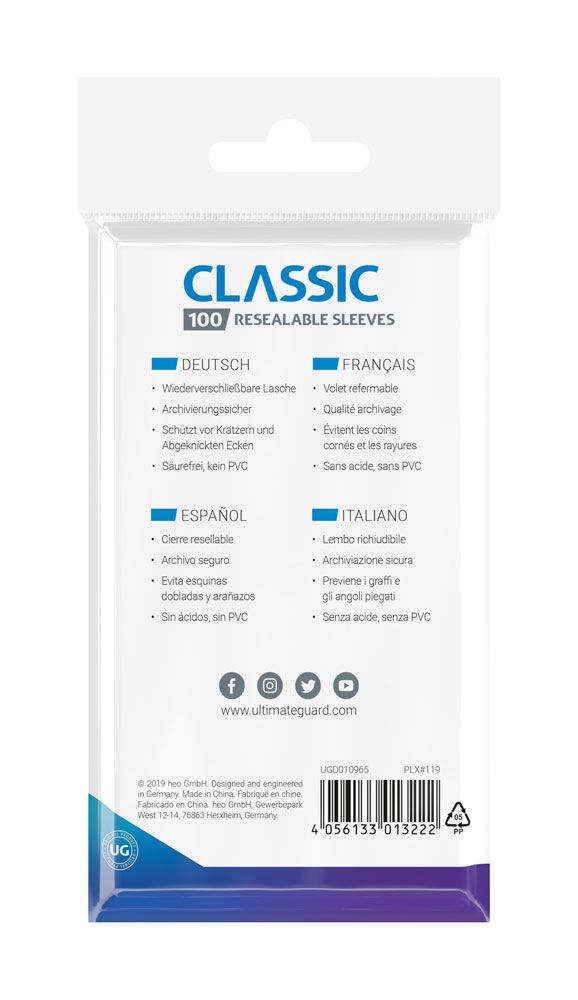 Ultimate Guard Classic Sleeves Resealable Standard Size Transparent (100)