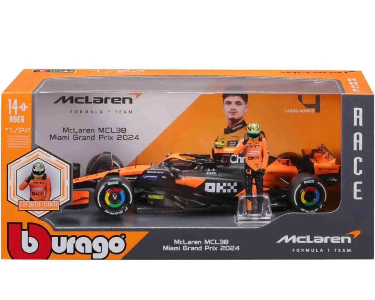 F1 MC LAREN MCL38 WITH NORRIS FIGURE - 1:24 DIE-CAST MODEL