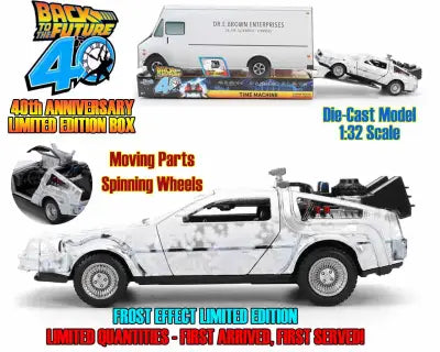 BACK TO THE FUTURE PART I 40TH ANNIVERSARY 1982 DELOREAN FROST EFFECT 1/32 DIE-CAST MODEL VAN BOX LIMITED EDITION