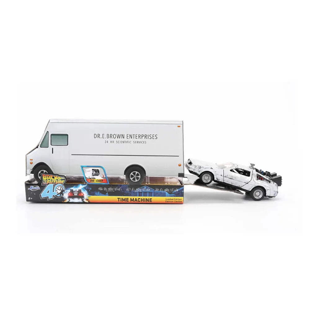 BACK TO THE FUTURE PART I 40TH ANNIVERSARY 1982 DELOREAN FROST EFFECT 1/32 DIE-CAST MODEL VAN BOX LIMITED EDITION