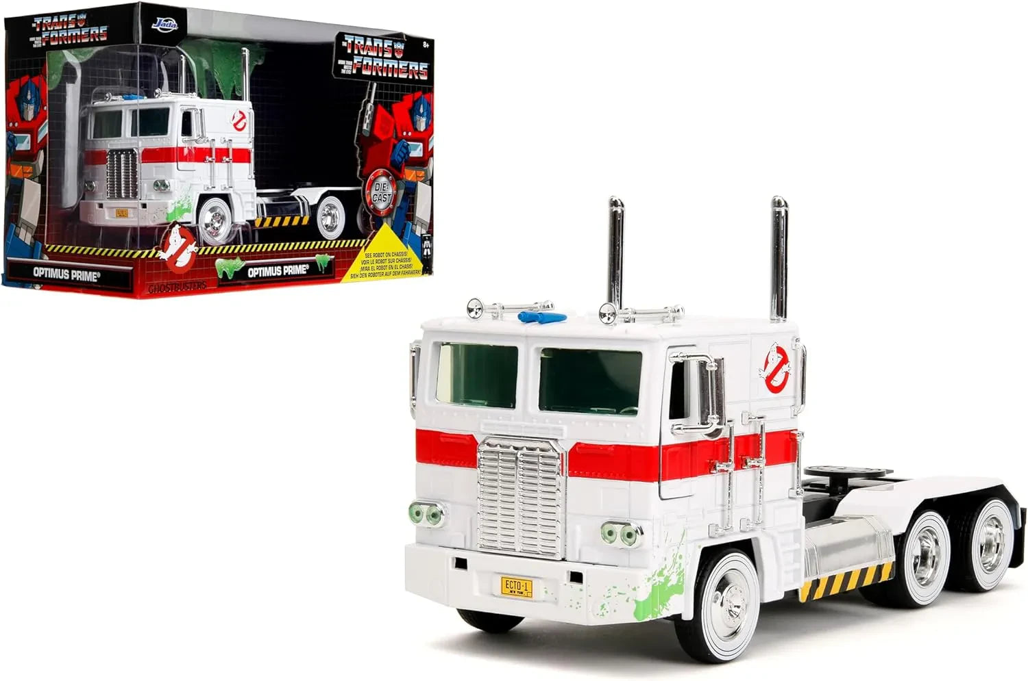TRANSFORMERS G1 X GHOSTBUSTERS OPTIMUS PRIME x ECTO 1 1/24 DIE-CAST MODEL
