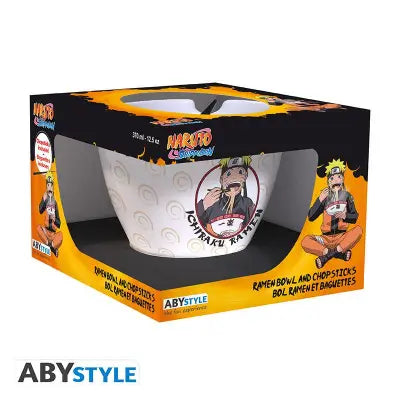 NARUTO SHIPPUDEN ICHIRAKU RAMEN BOWL WITH CHOPSTICKS