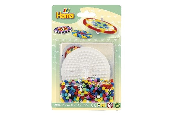 Hama rund plade m/perler & connector i blister