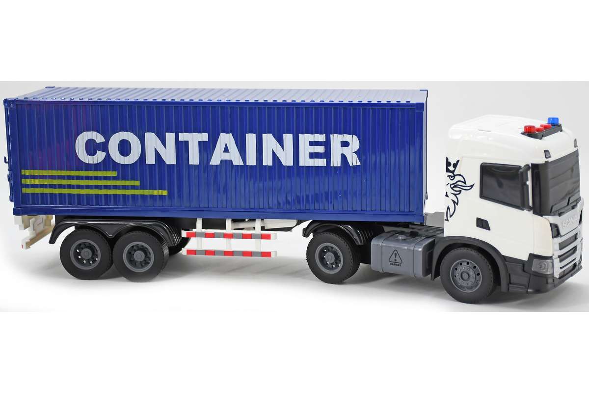 SCANIA lastbil m/container, lys & lyd, 41x9,5x14cm
