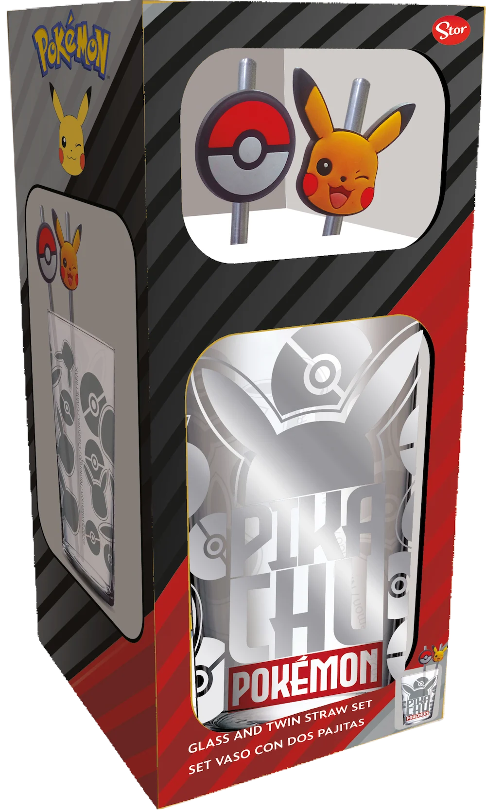 POKEMON - Pikachu - Set of Premium XXL Glass 16oz + Twin Metal Straw