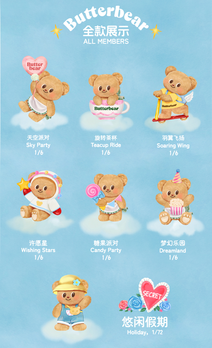 BUTTERBEAR - Party - Display of 6 Plushs 15cm - Mystery Box