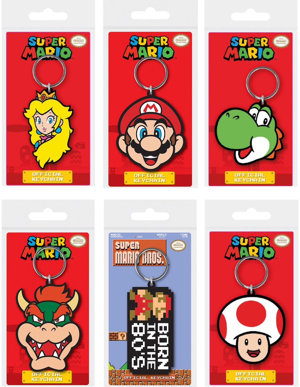 SUPER MARIO - Set of 12 Rubber Keychains - 6 Assortments