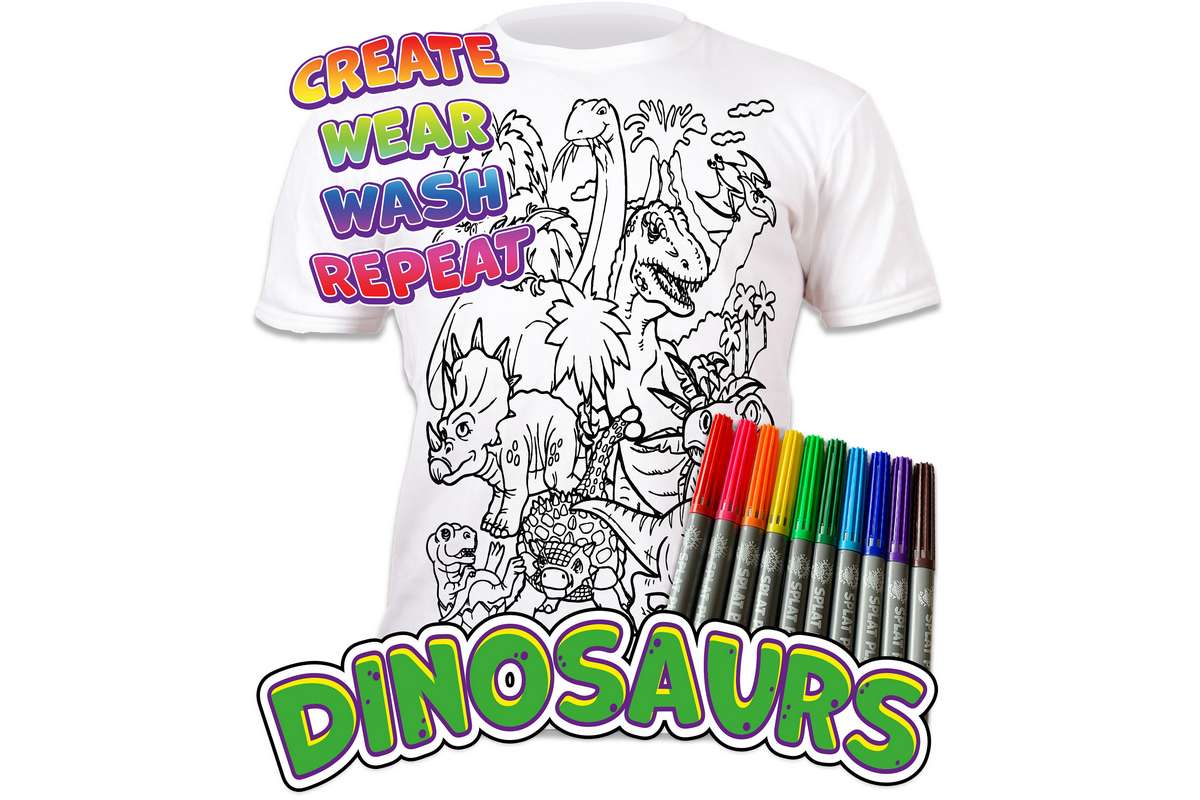 T-shirt 3-4 år dinosaurus m/10 tuscher ass.