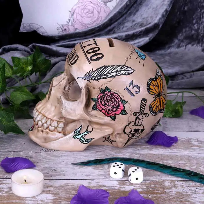 BONE TATTOO SKULL MONEY BOX
