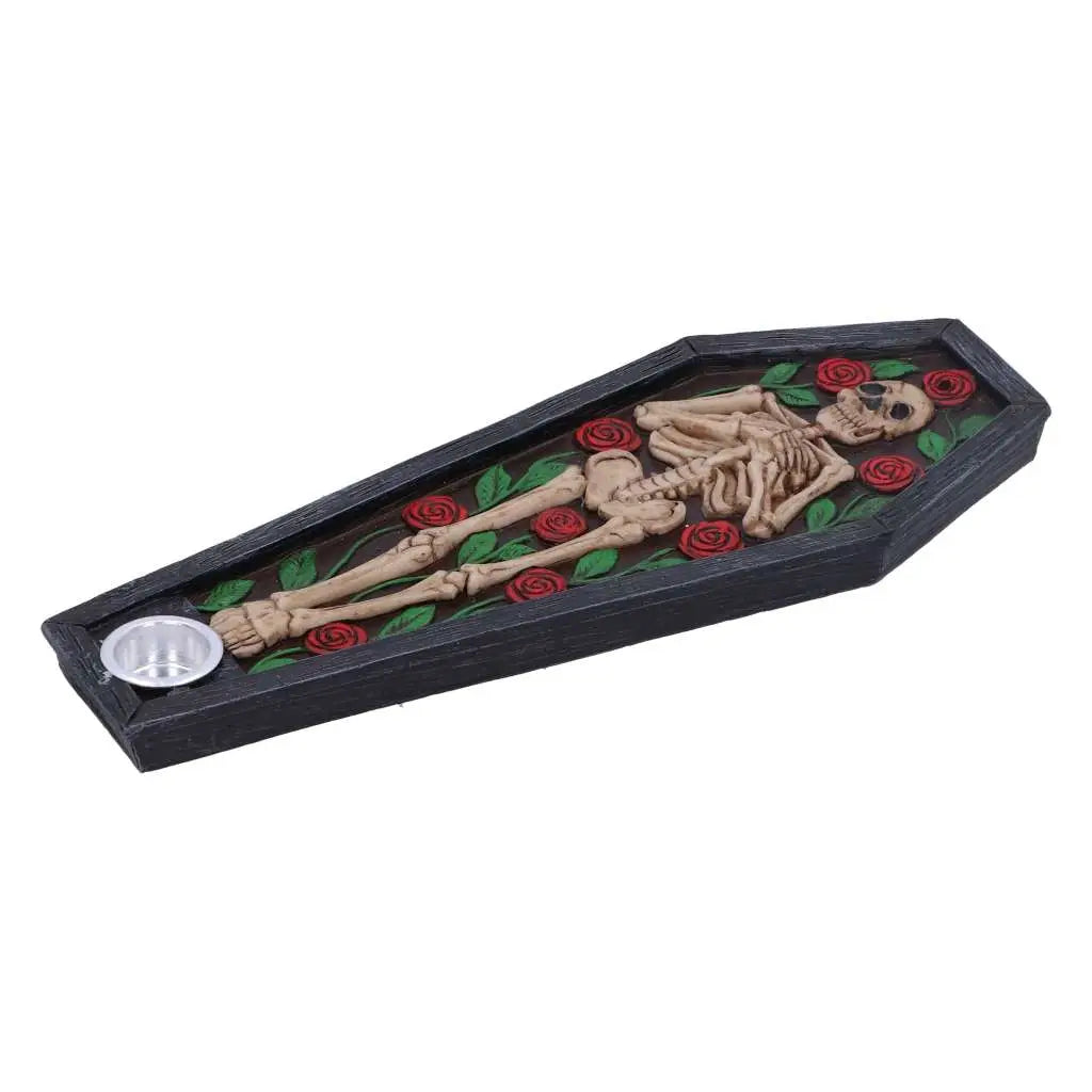 SKELETON REST IN ROSES COFFIN INCENSE BURNER