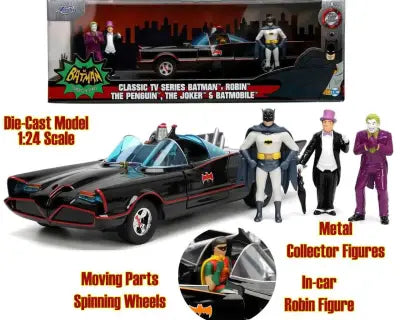 BATMAN 1966 BATMOBILE WITH CHARACTERS DIE-CAST MODEL 1/24 DELUXE EDITION