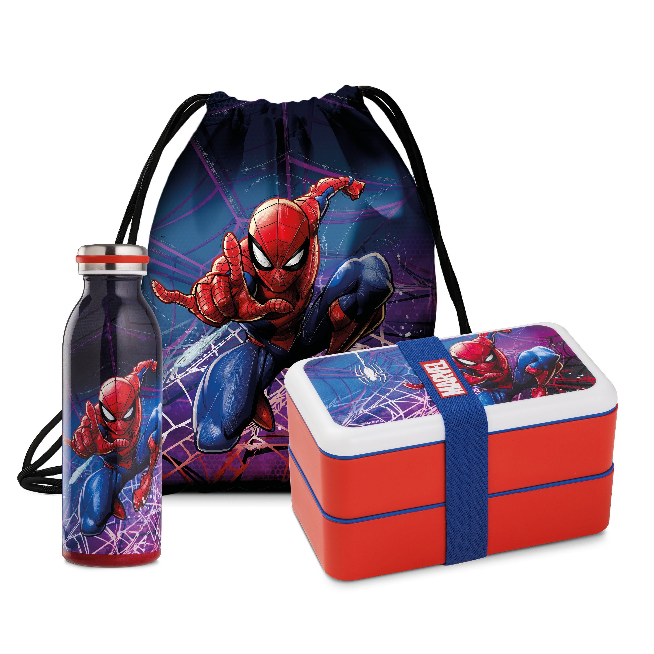 MARVEL - Set - Bouteille + Boite à Tartines + Sac - Spider-Man