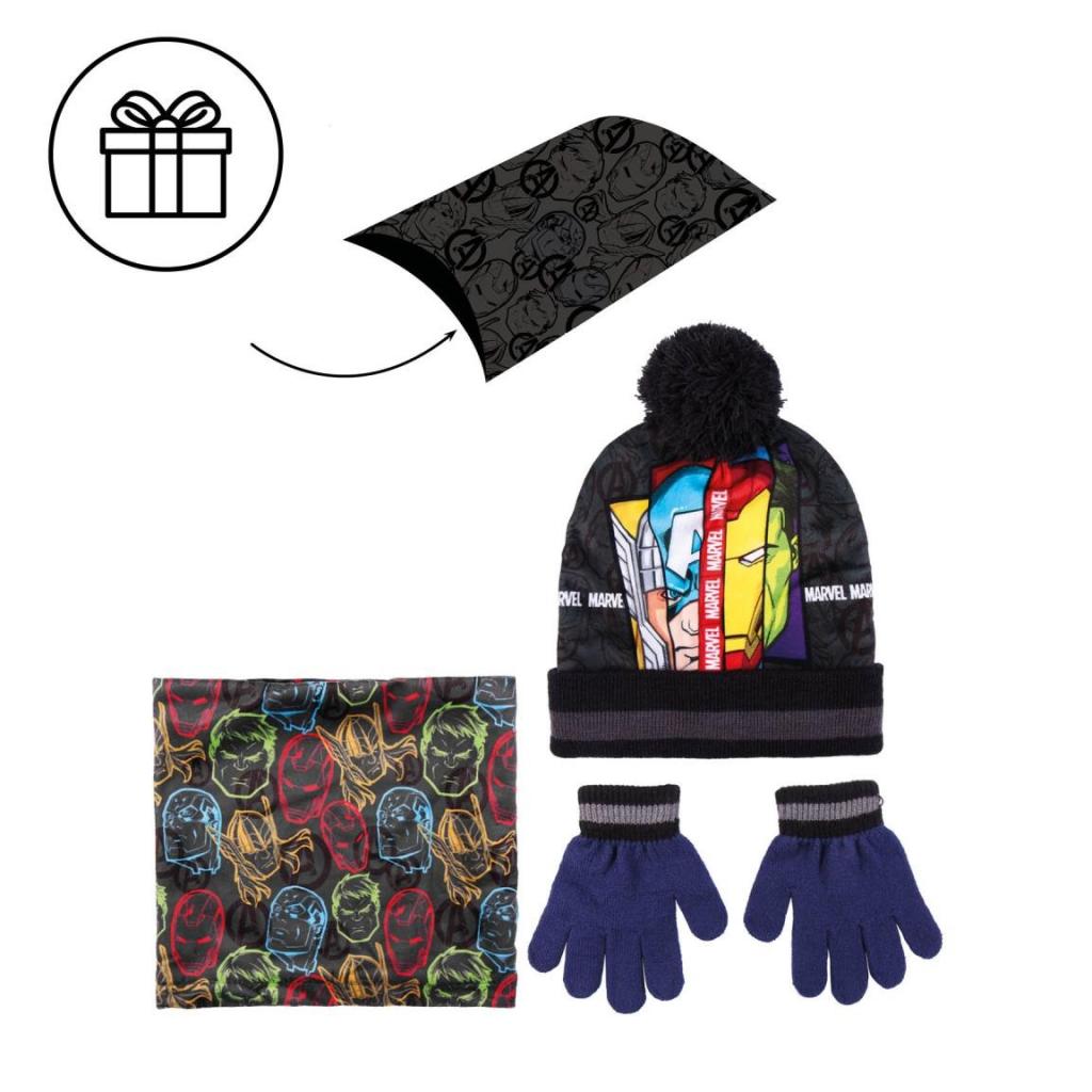 AVENGERS  - Set Pompon Beanie + Gloves + Neckwarmer- 3Pc Kids
