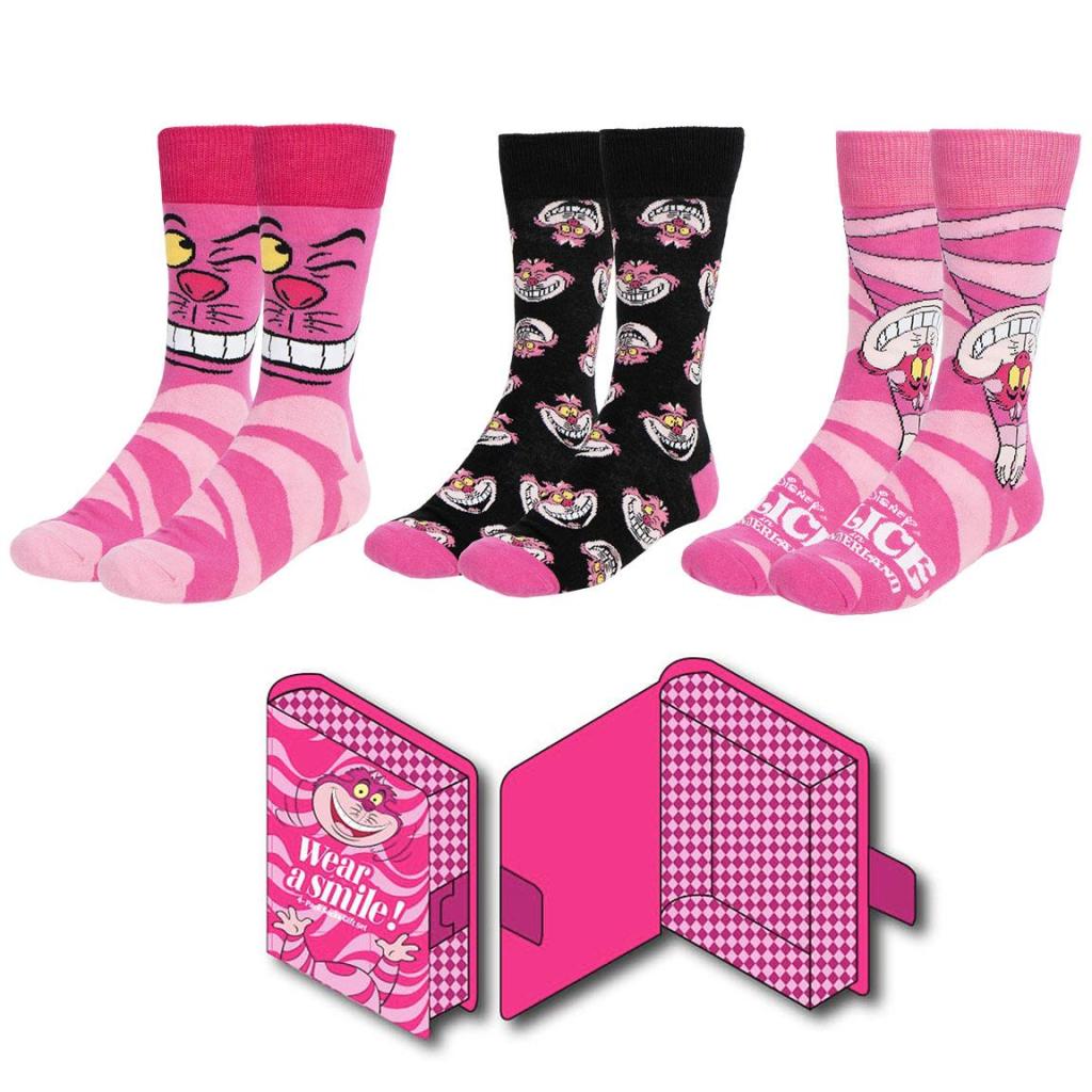 ALICE - Cheshire Cat - 3 Pairs socks Pack (UK Size 3,5-9)