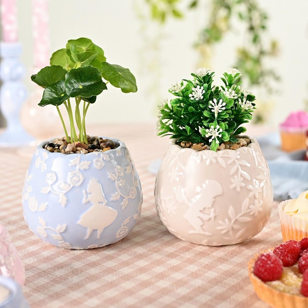 ALICE IN WONDERLAND - Duo - 2 Mini Planters with Faux Plants