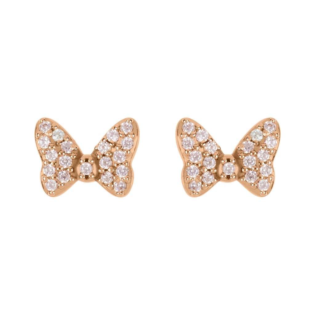 MINNIE - Bow - 1 Pair of Gold Plated Sterling Silver CZ Stone Earrings
