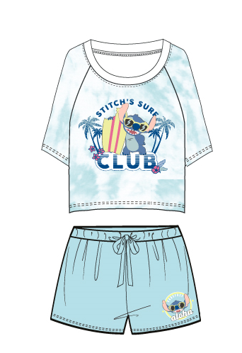 DISNEY- Stitch's Surf Club - Short Blue Woman Pyjama (L)