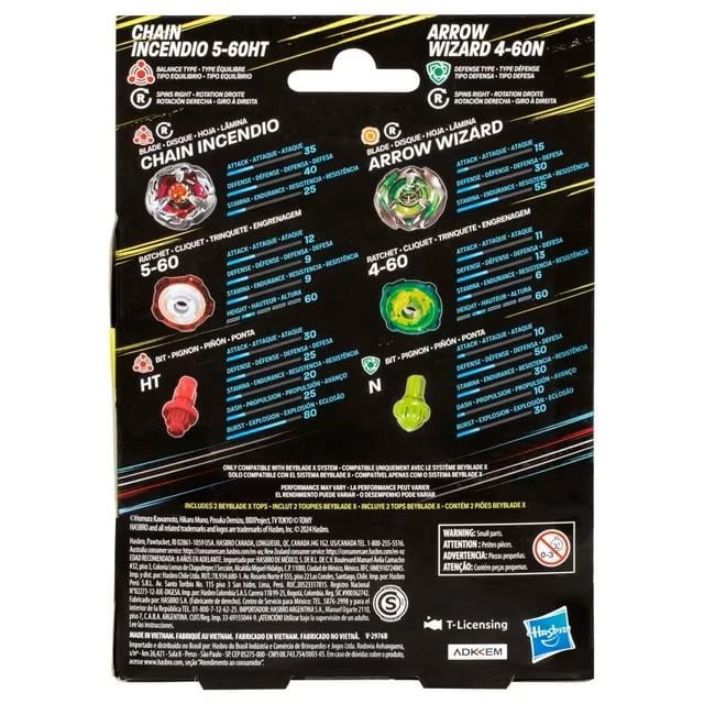 BEYBLADE X - Chain Incendio 5-60HT & Arrow Wizard 4-60N Dual Pack