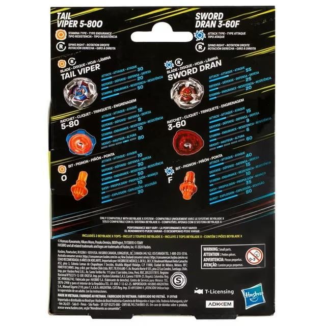 BEYBLADE X - Tail Viper 5-80O & Sword Dran 3-60F Dual Pack