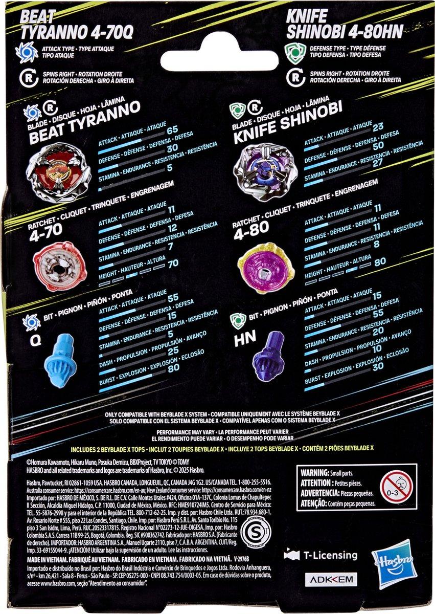 BEYBLADE X - Beat Tyranno 4-70Q & Knife Shinobi 4-80HN Dual Pack