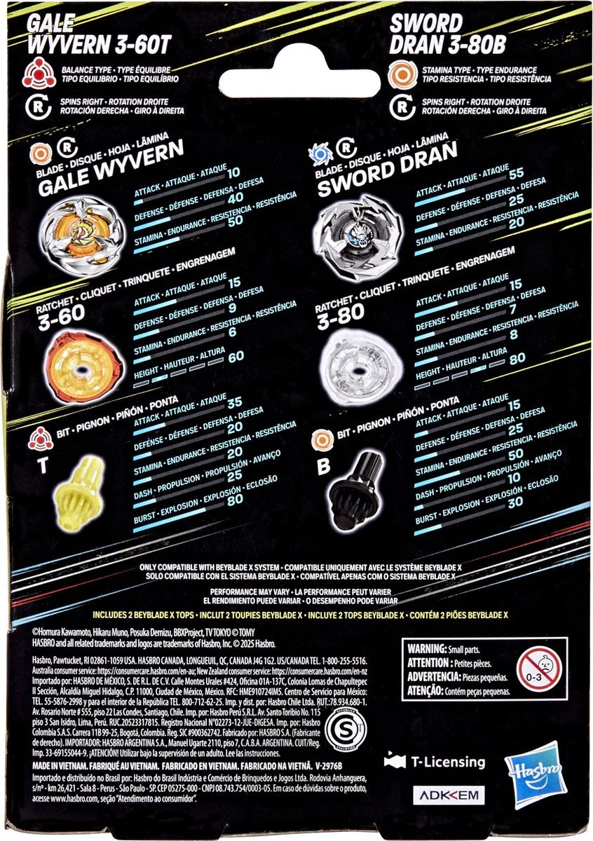 BEYBLADE X - Gale Wyvern 3-60T & Sword Dran 3-80B Dual Pack