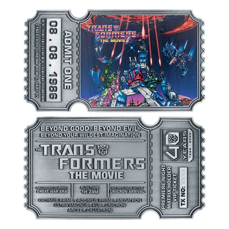 TRANSFORMER THE MOVIE - 40th Anniv. - Metal Replica Movie Ticket