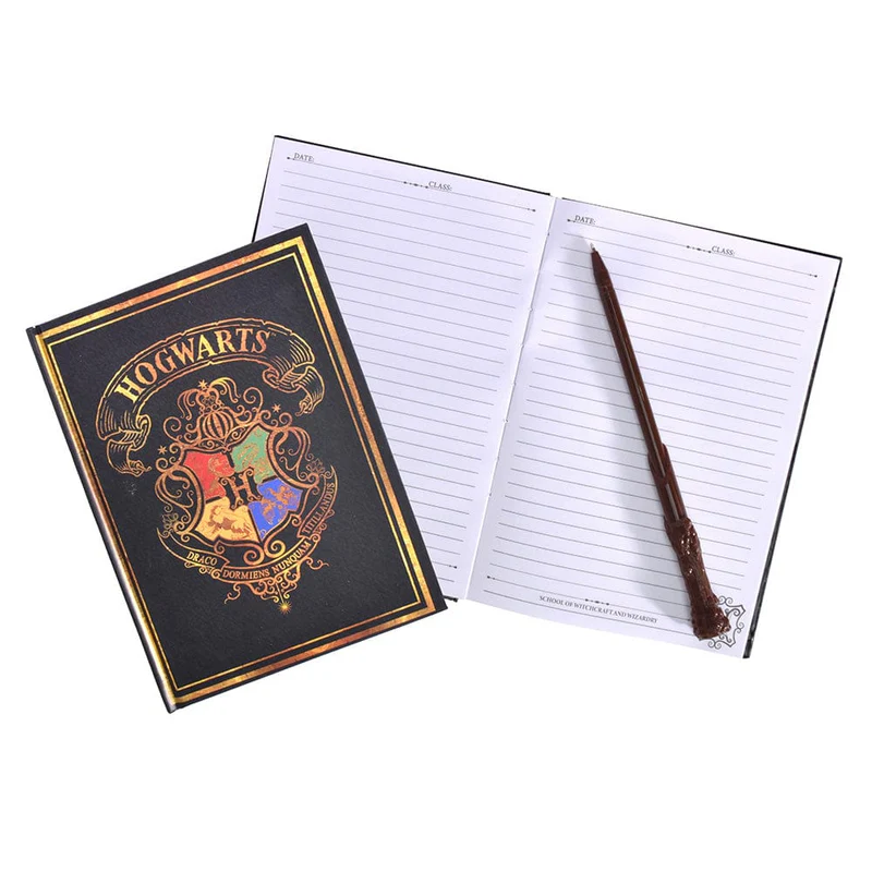 HARRY POTTER - Colourful Crest - A5 Notebook + Wand Pen