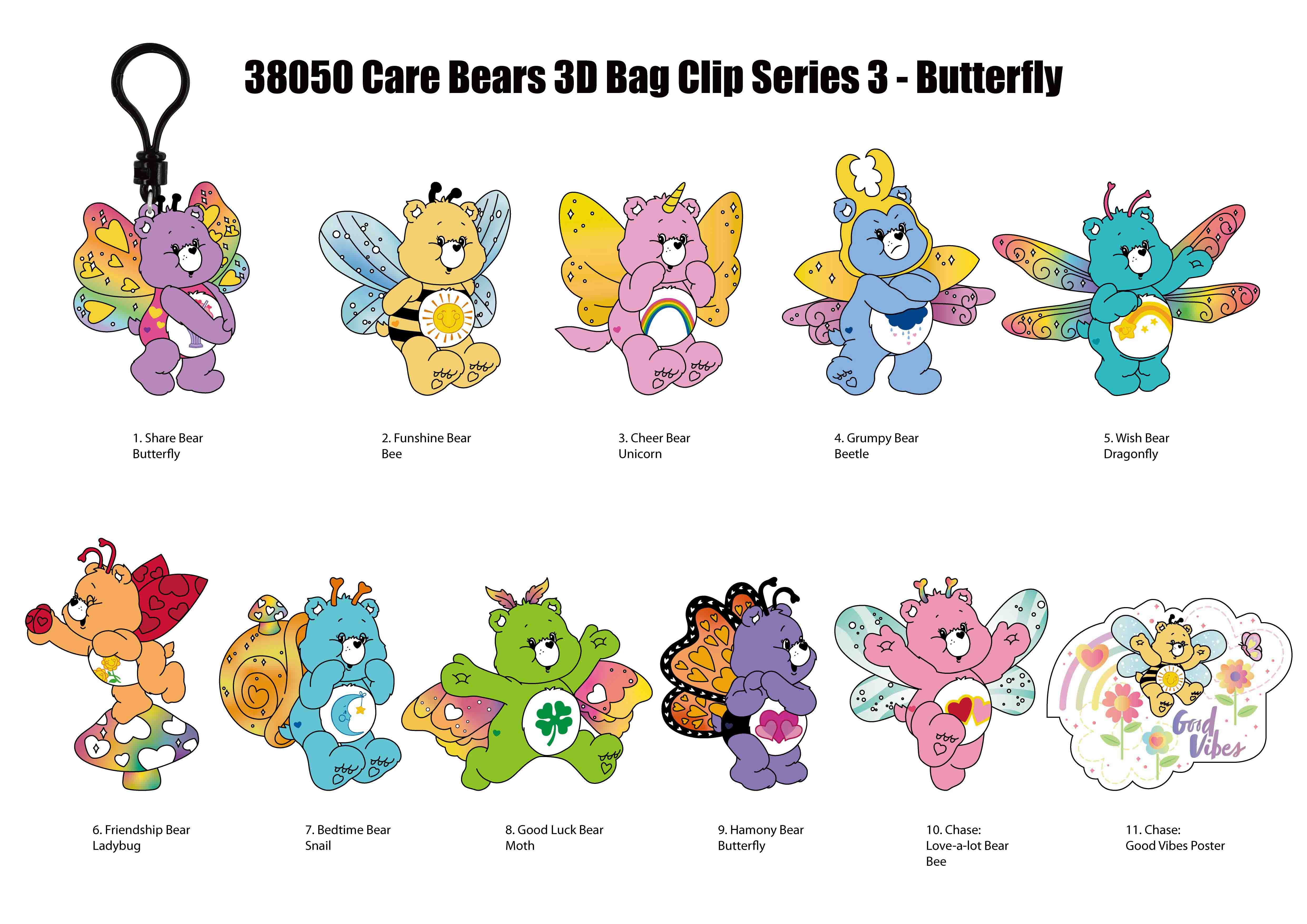 CARE BEARS - Series 3 - 3D Foam Bag Clip (Display 24 Pcs)