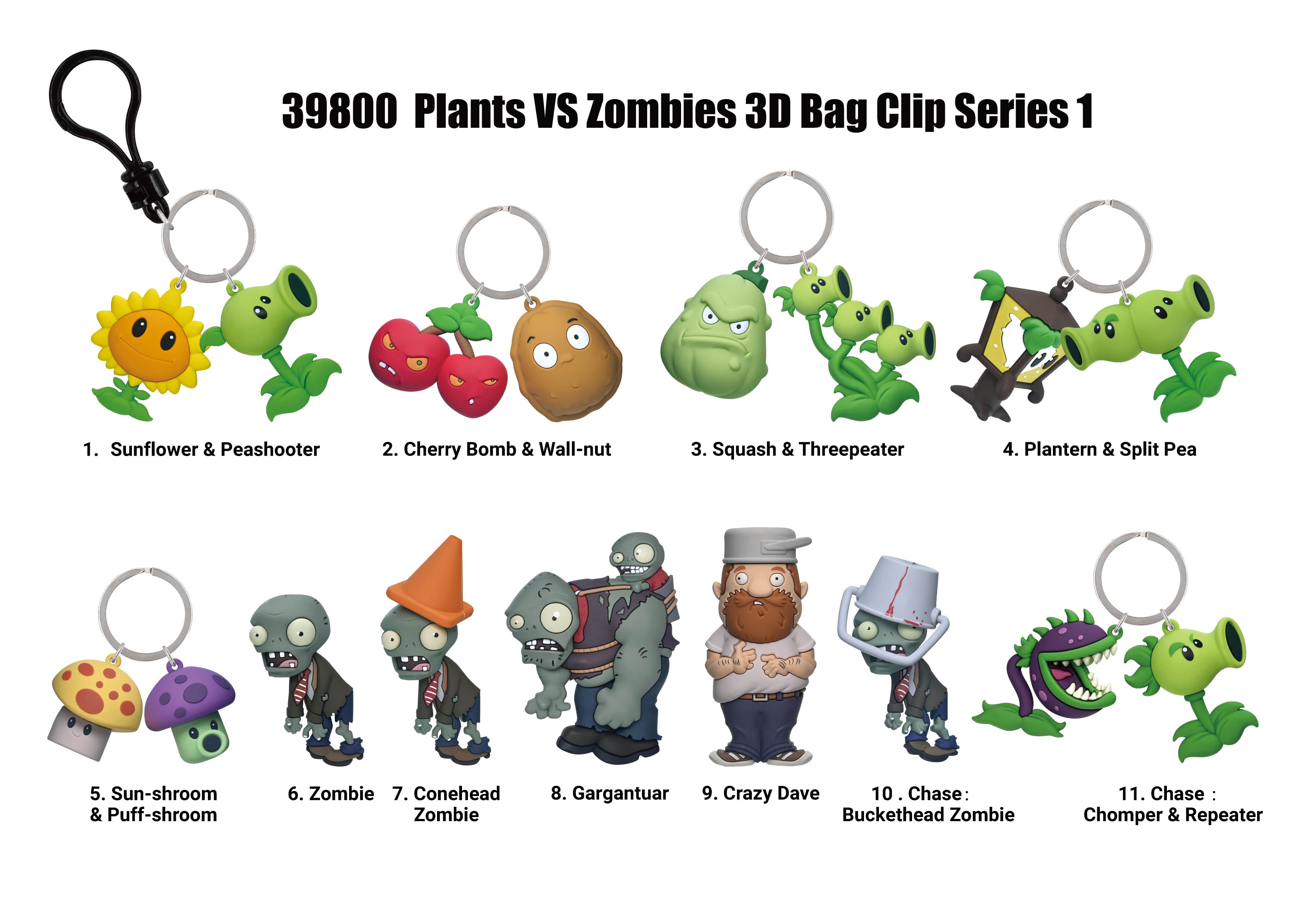 PLANTS VS ZOMBIES - Series 1 - 3D Foam Bag Clip (Display 24 Pcs)