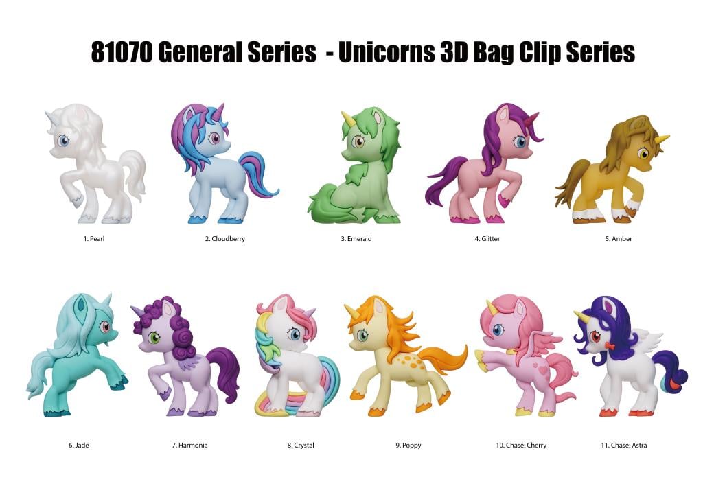 UNICORNS -  Series 1 - 3D Foam Bag Clip (Display 24 Pcs)