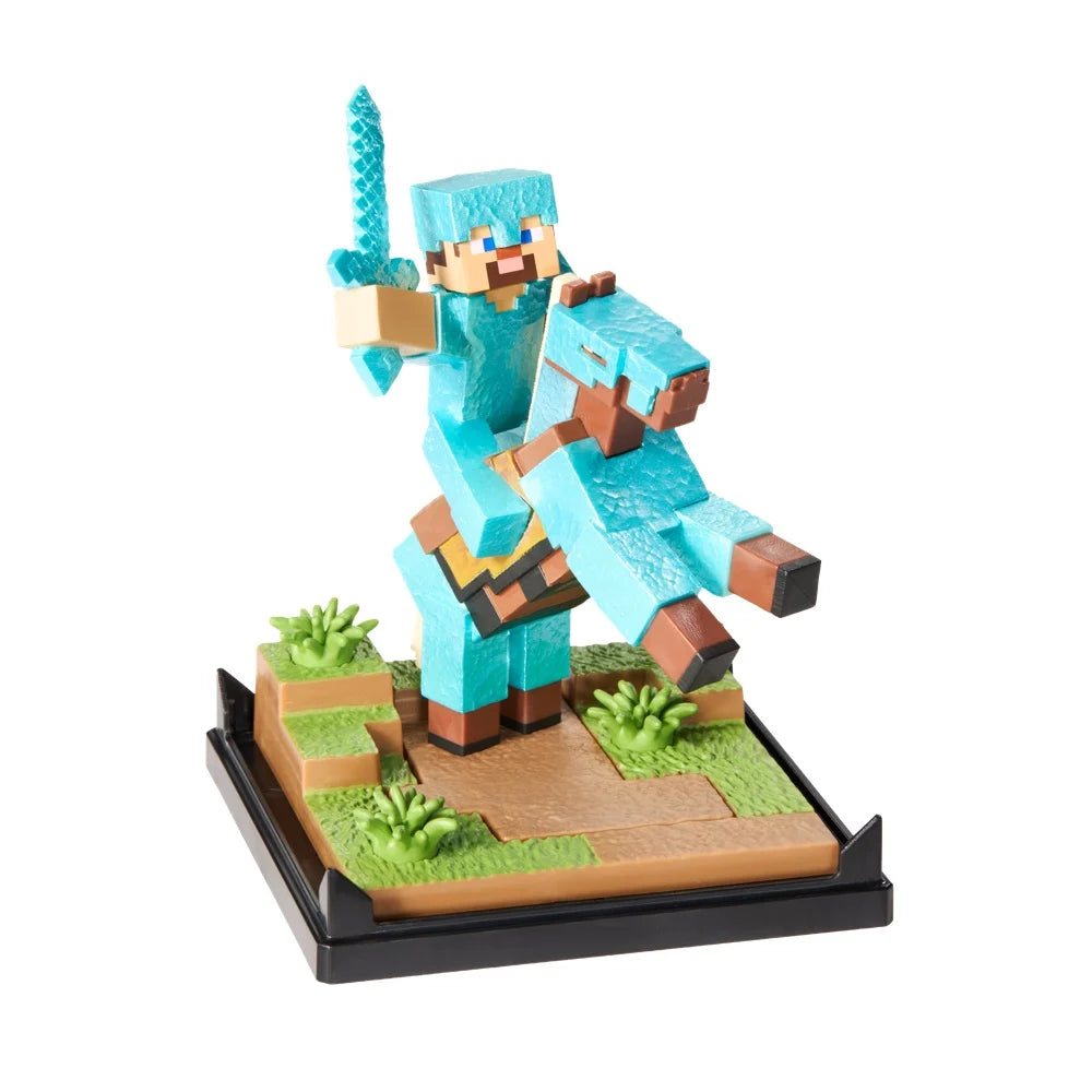 MINECRAFT -Steve "Armure en diamant" & Cheval -Fig. Diorama 17x10x10cm