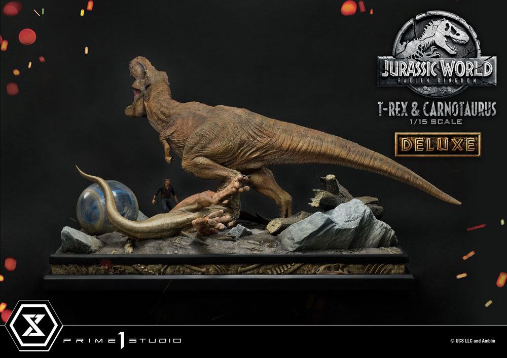 JURASSIC WORLD - T-Rex & Carnotaurus Deluxe - Statuette '49x90x51cm'