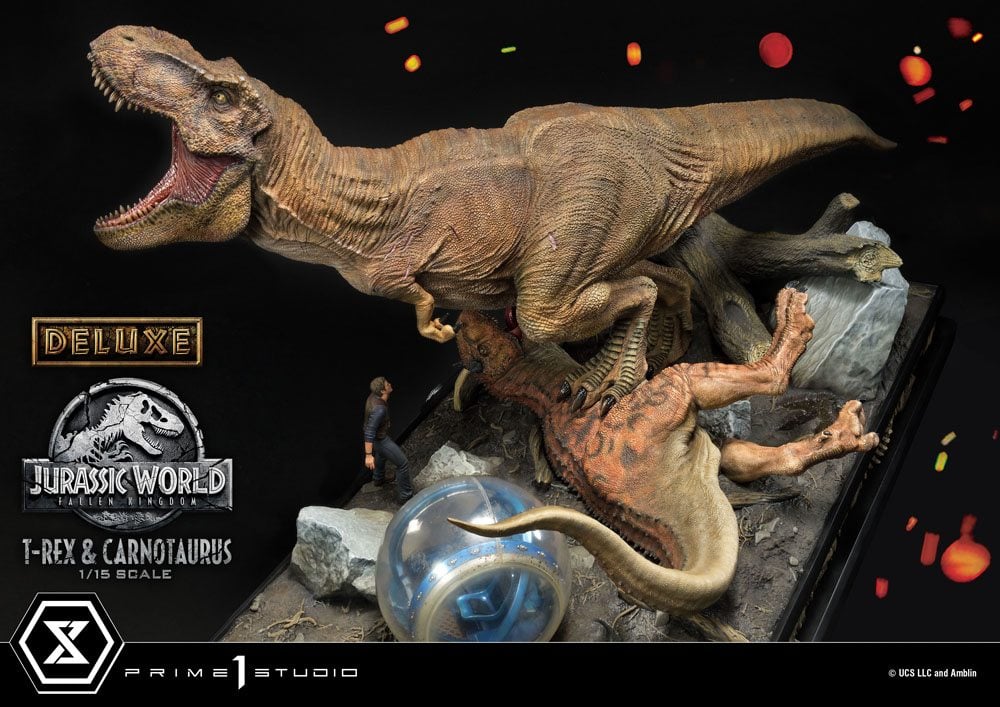 JURASSIC WORLD - T-Rex & Carnotaurus Deluxe - Statuette '49x90x51cm'