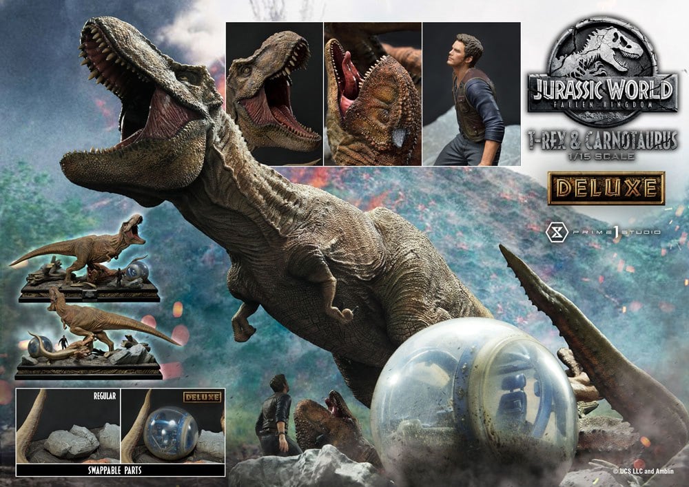 JURASSIC WORLD - T-Rex & Carnotaurus Deluxe - Statuette '49x90x51cm'
