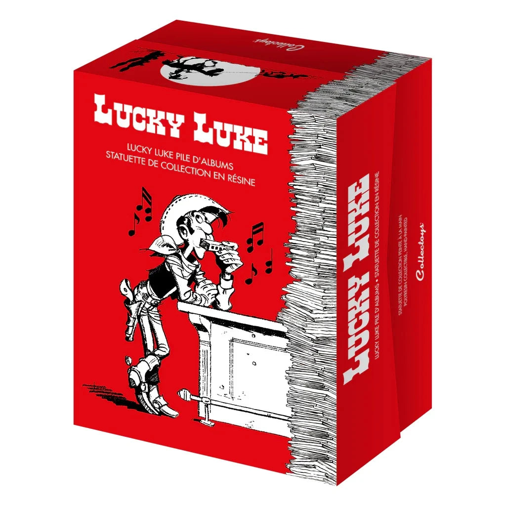 LUCKY LUKE - Lucky Luke & Rantamplan on stack of comics - Statue 25cm