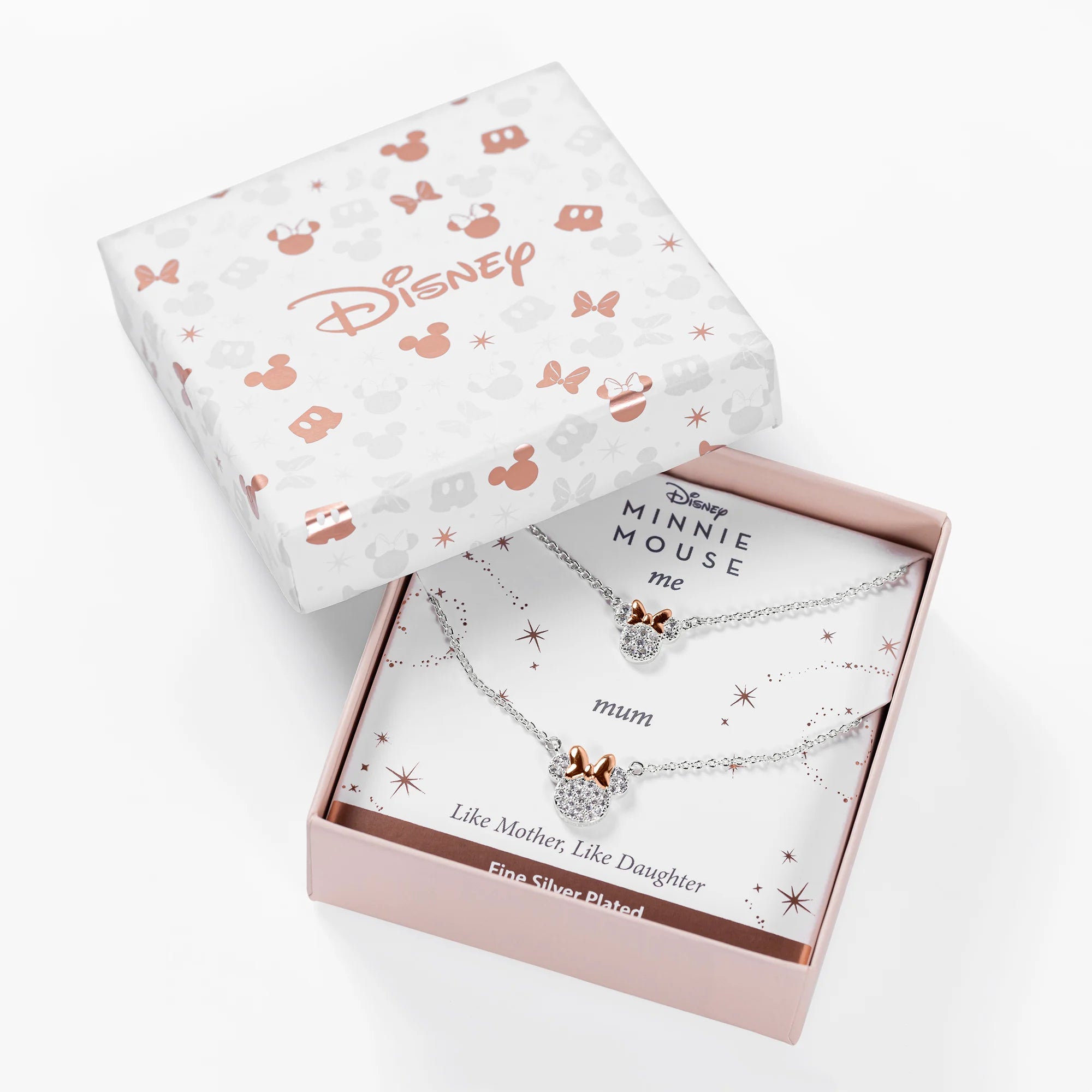 MINNIE - Mother & Daughter Set - 2 Shiny Silver Brass Plated Necklaces